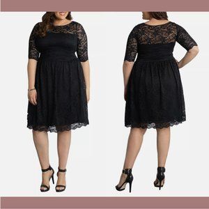NWT $158 Kiyonna Luna Lace Cocktail Midi Dress In‎ Black [ PLUS SZ 0X ] #Q450